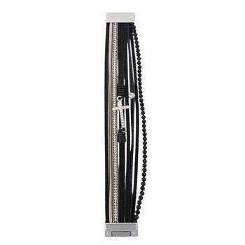 Black faux leather cross magnetic bracelet opened up. 
