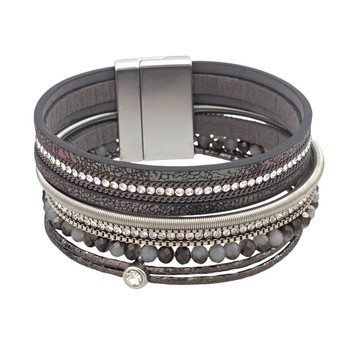 Gray faux leather magnetic bracelet. 