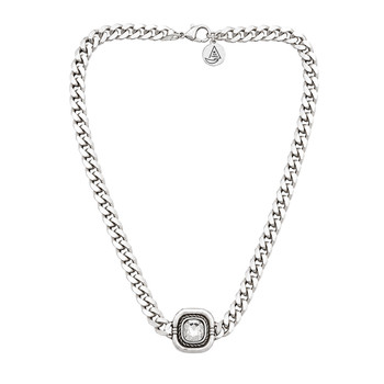 Gray crystal silver-plated chain full necklace.