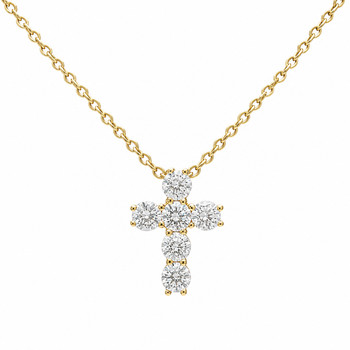 Cubic Zirconia cross 14kt gold necklace. 