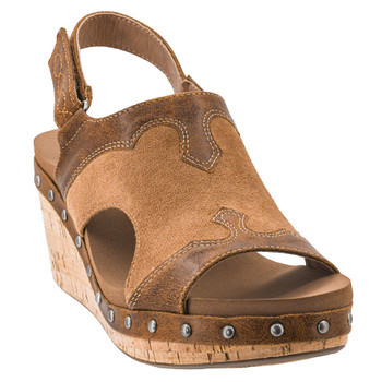 Corkys Footwear Wedge Sandals - HEY STRANGER - Saddle - Two Tone Brown - front view