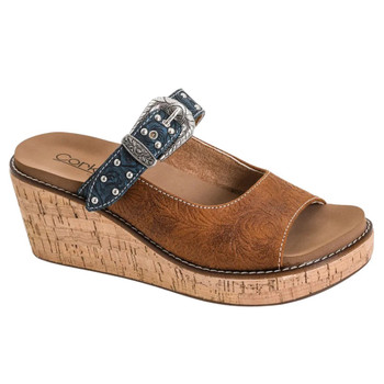 Corkys Footwear - Slip On Wedge Sandal - NEED A FAVOR - Cognac Embossed 