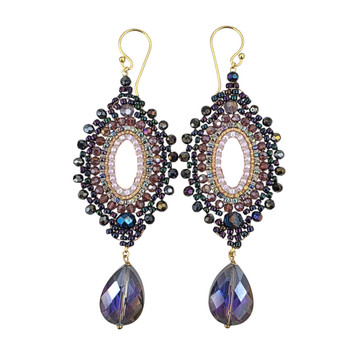 Purple beaded large dangle earrings. 