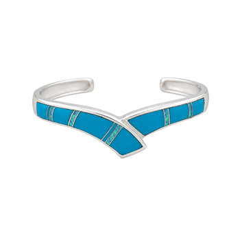 Kingman Turquoise and Opal sterling silver cuff bracelet made in the USA. 