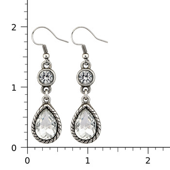 Clear dangle crystal silver-plated earrings with a ruler. 