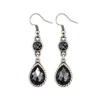 Gray crystal teardrop dangle earrings. 
