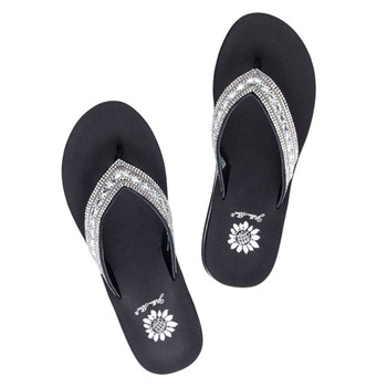 Yellow Box Shoes Wedge Sandal - MARCY - Clear Rhinestones - top view