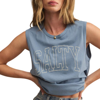 Z Supply SALTY Muscle Tank - Boathouse Blue - close up front view