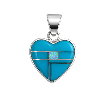Small heart Turquoise and Opal sterling silver pendant. 