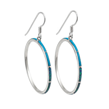 Sterling Silver Kingman Turquoise & Opal Large Hoop Earrings 