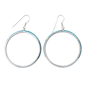 Sterling Silver Kingman Turquoise & Opal Large Hoop Earrings side view