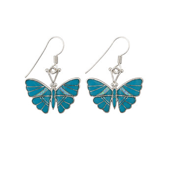 Sterling Silver Kingman Turquoise & Opal Butterfly Earrings