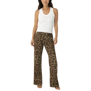 Nostalgia Clothing Straight Leg Elastic Waist Pants - Leopard Print