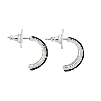 Sterling Silver Onyx & Opal Half Hoop Earrings side view