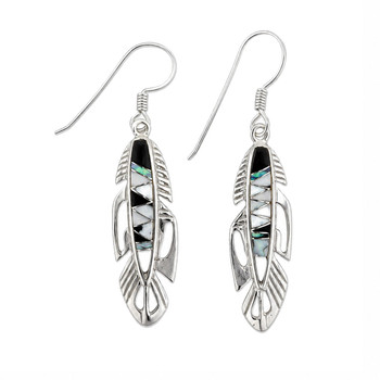Sterling Silver White Buffalo Onyx Opal Feather Earrings
