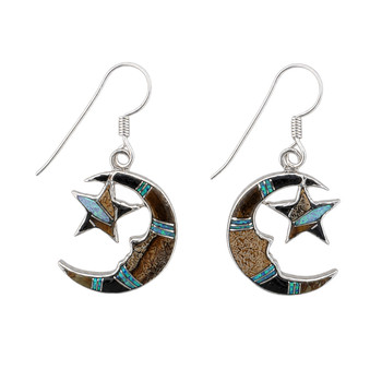 Sterling Silver Onyx Tiger’s Eye Jasper Opal Moon Star Earrings