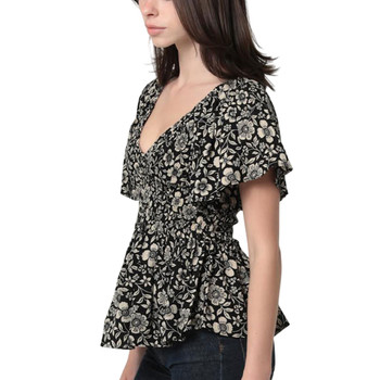 Angie Clothes - Smocked Bodice Floral Print Short Sleeve Top - side view