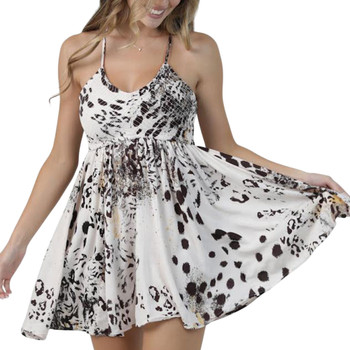 Angie Clothing T-Back Smocked V-Neck Bodice Tiered Mini Dress - Birch - front view