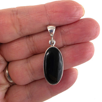 Sterling Silver Black Onyx Long Oval Pendant – Size & Scale View