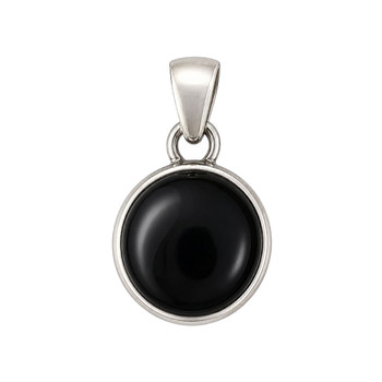 Sterling Silver Black Onyx Round Pendant – Front View