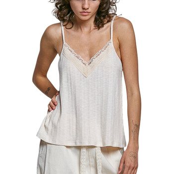 POL Clothing Relaxed Fit Lace Trim Neckline Tank Top - Almond 
