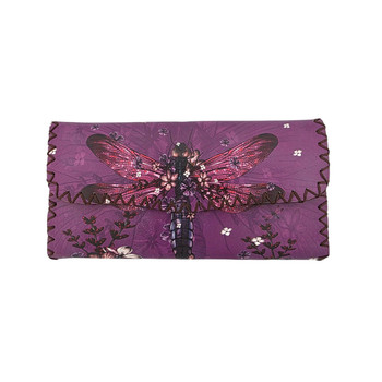 Purple Dragonfly Floral Faux Leather Wallet front view