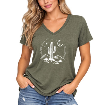 PLB Desert Cactus V-Neck Short Sleeve Graphic Tee - Olive Green