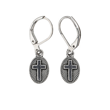Stainless Steel Cross Dangle Earrings with Hypoallergenic Leverback Clasps