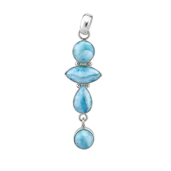 Sterling Silver Larimar Four Stone Dangle Pendant