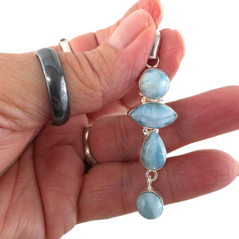 Sterling Silver Larimar Four Stone Pendant Hand View