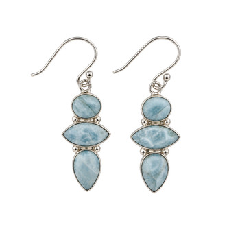 Sterling Silver Larimar Three Stone Dangle Earrings