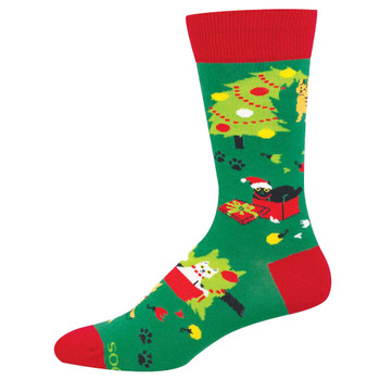 Socksmith Men's Crew Socks - Holiday - KITTY CHRISTMAS CHAOS