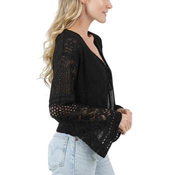 Nostalgia Clothing - Lightwight Open Knit Crop Cardigan Sweater - Black - side view