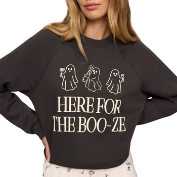 Z Supply HERE FOR THE BOO-ZE Classic Crew Sweatshirt - Ash Black - front view