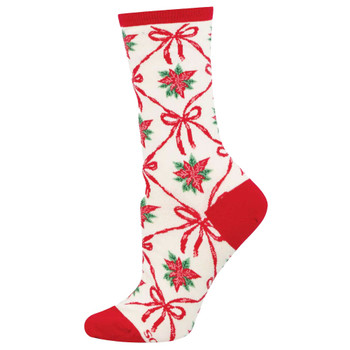 ocksmith Women's Crew Socks - Christmas Holiday - POINSETTIA DECOR