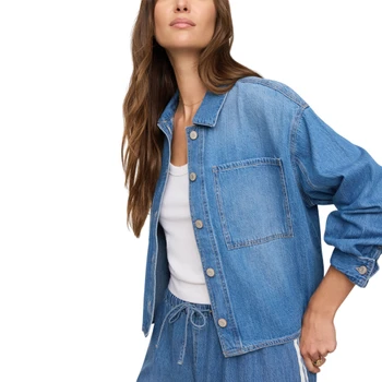 Z Supply Erin Denim Cropped Jacket - Dreamstate Blue - front pocket view