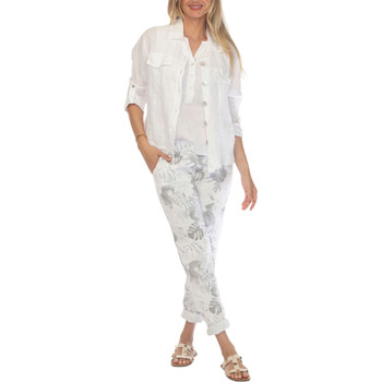 Flora Ashley - Elastic Waist Tropical Print Jogger - White