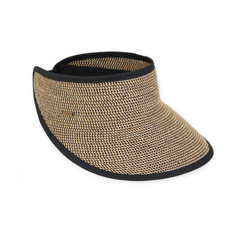 Sun N Sand Women's Black and Natural Paperbraid Wide Brim Sun Visor Hat with UPF 50+ Protection, 4-Inch Brim, Black Trim and Woven Design.