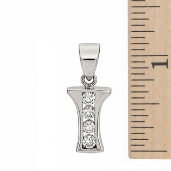 Initial "I" sterling silver charm pendant with CZ accents with ruler. 