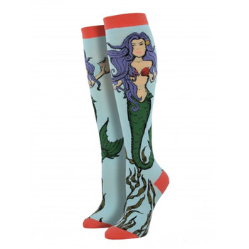 Women's Knee High Socks Mermaid Sea Goddess Blue