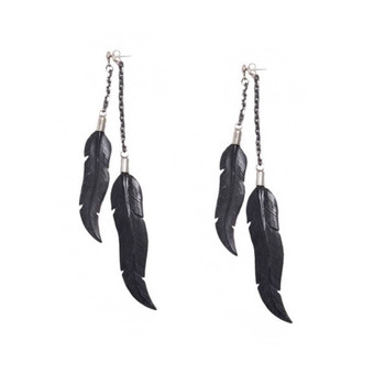 Silver Plated Metal & Horn Feather Earrings Studs by Tawapa Organic Jewelry