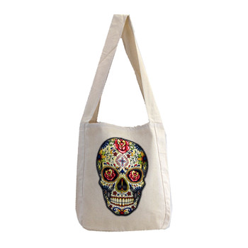 Natural sling canvas bag with Day of the Dead.