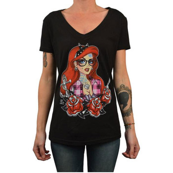 Miss Cherry Martini Women's Tattooed Mermaid V Neck Tee