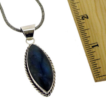 Marquise Shaped Labradorite Pendant Sterling Silver Blue Gray Necklace Jewelry