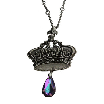 Vintage crown necklace with crystal. 