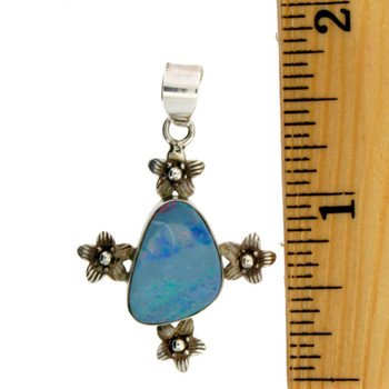 Sterling Silver Blue Opal Pendant with Flowers