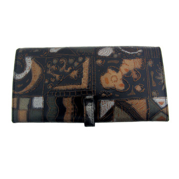 Women's leather wallet with abstract design.