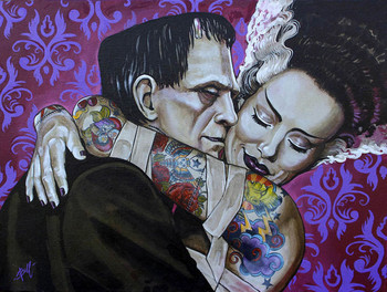 Undying Love by Mike Bell Canvas Giclee Art Print Bride of Frankenstein Monster