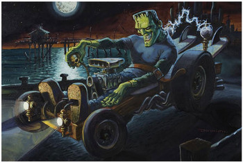 Fully Charged Hot Rod Frankenstein by Damian Fulton Fine Tattoo Art Print