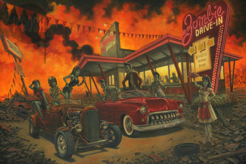 Saturday Night at the Drive In Dead by P'gosh Zombie Monsters Tattoo Art Print